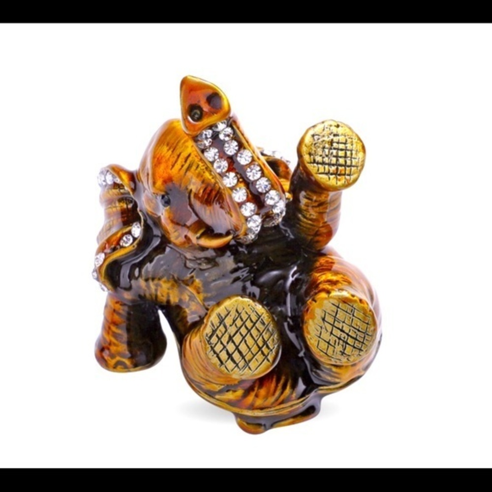 Austrian Crystal, Enameled Elephant Trinket Box stash box